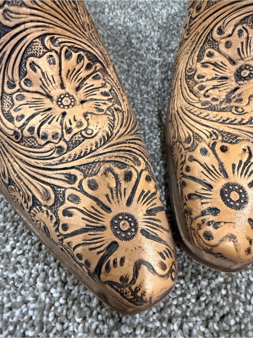 American Darling Tan Floral Tooled Ankle Boots